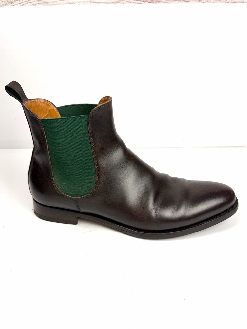 SCAROSSO Italy Giancarlo Chelsea Boots Brown Leather Green Side Panel sz 45 US12